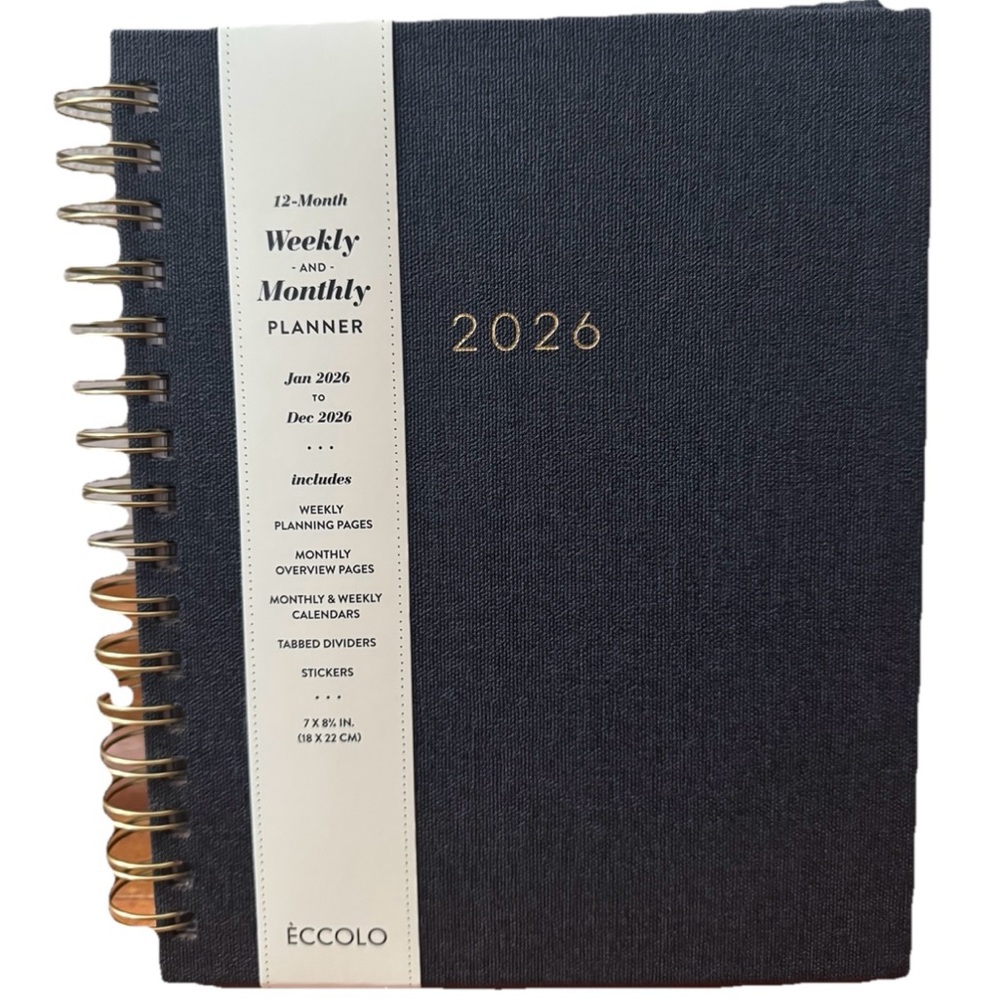 2026 Planners, Eccolo Spiral Agenda Planner, Weekly & Monthly Pages, 12 Months